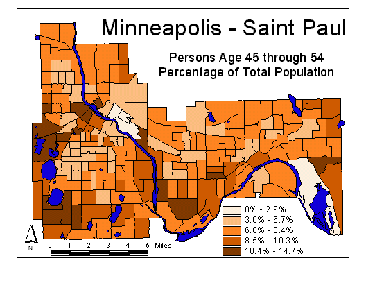 Age Map: 45 through 54