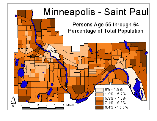 Age Map: 55 through 64