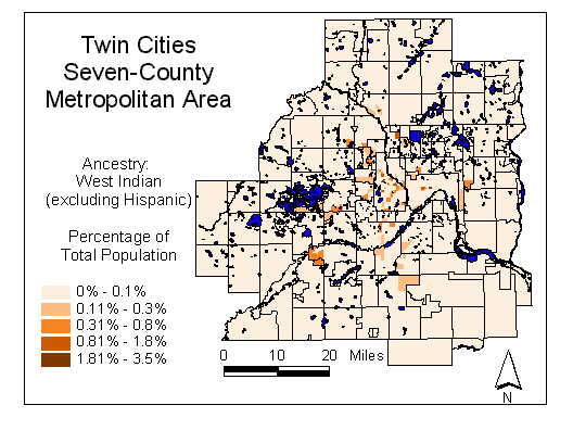 Map of West Indian (excluding Hispanic) Ancestry