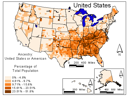 Map of United States or American Ancestry