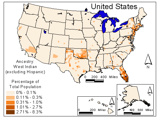 Map of West Indian (excluding Hispanic) Ancestry